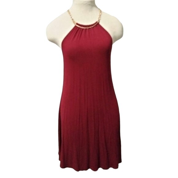 Rue21 Halter Mini Dress With Gold Chain Neck Detail Burgundy Size Medium - Picture 2 of 9